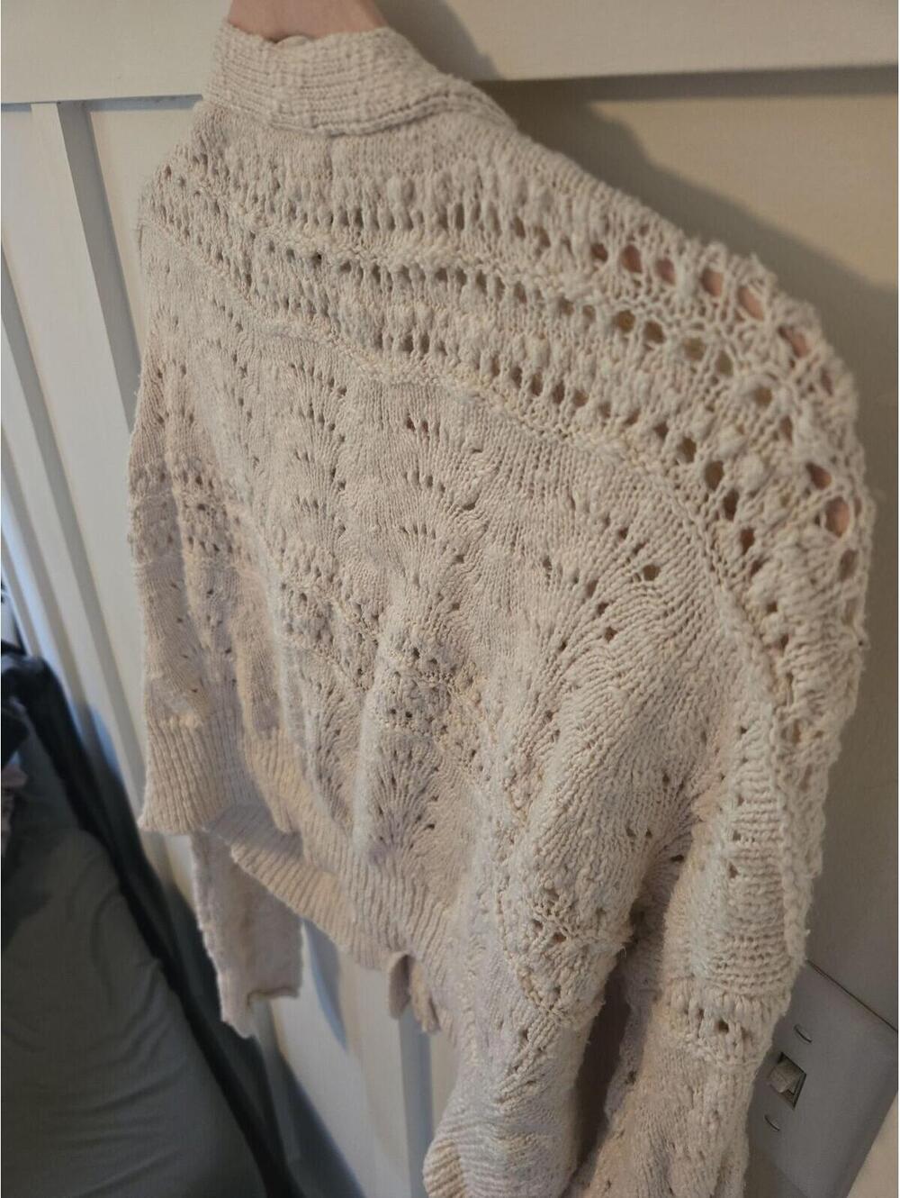 Sincerely Jules Pointelle Knit Cropped Cardigan - Cream Size M - Picture 5 of 6